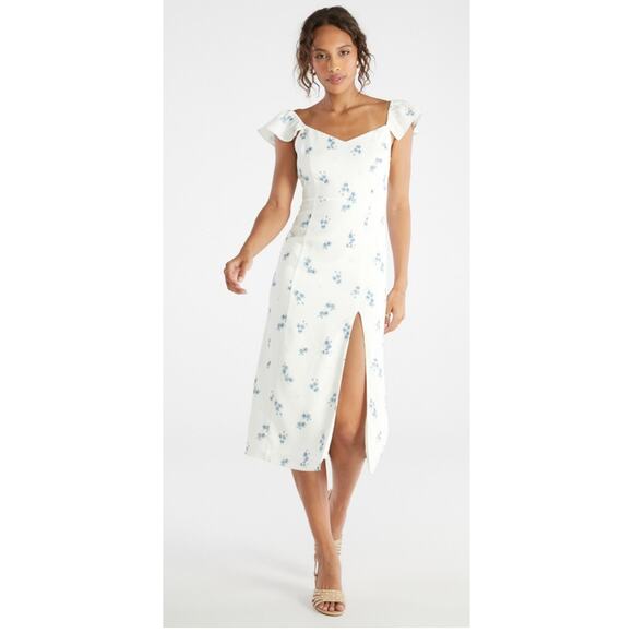 JustFab Flutter Sleeve Midi Dress Marshmallow Romance Floral Womens XXL New - Picture 1 of 14